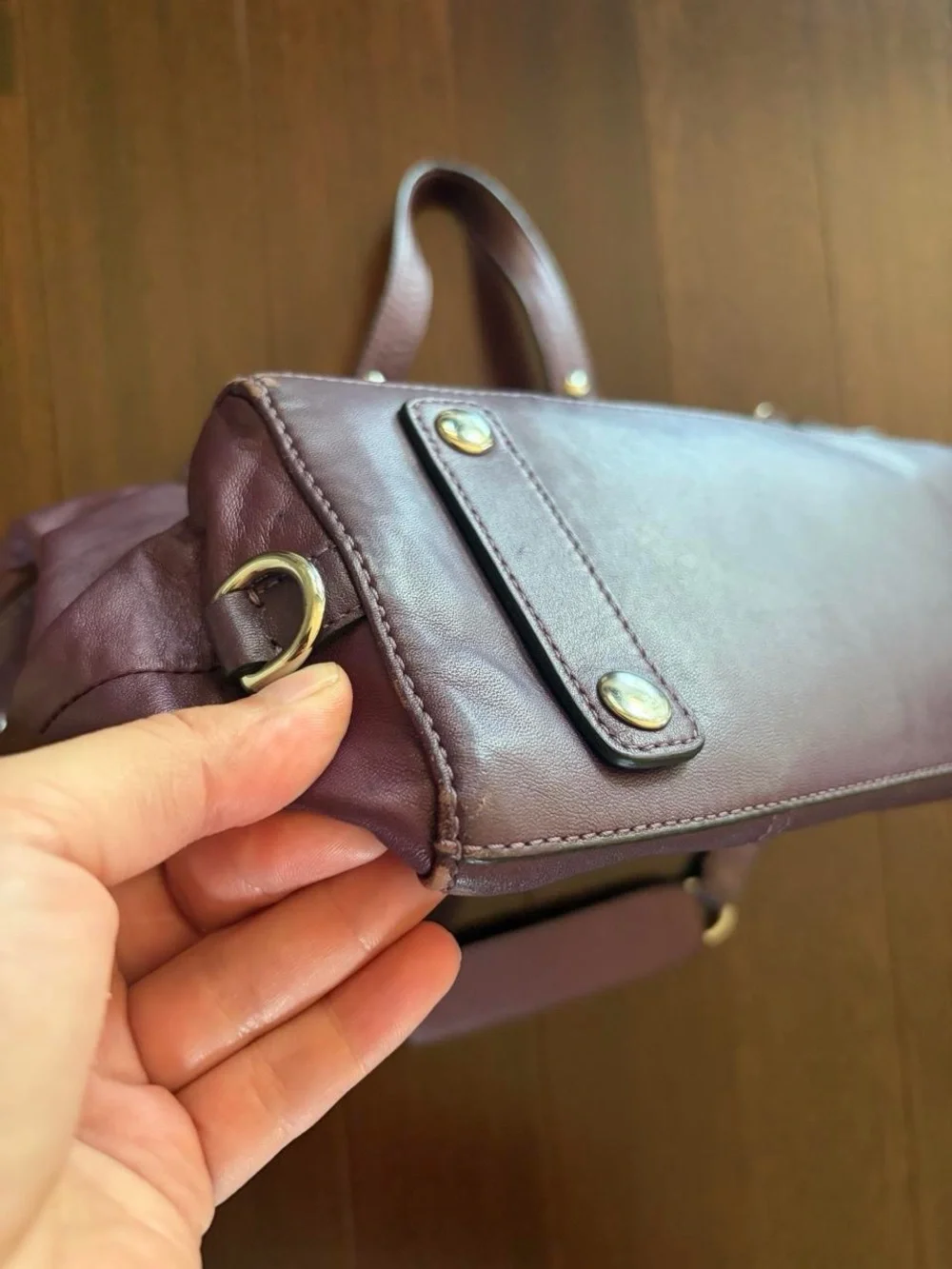Coach Plum Leather Satchel with Silver Hardware